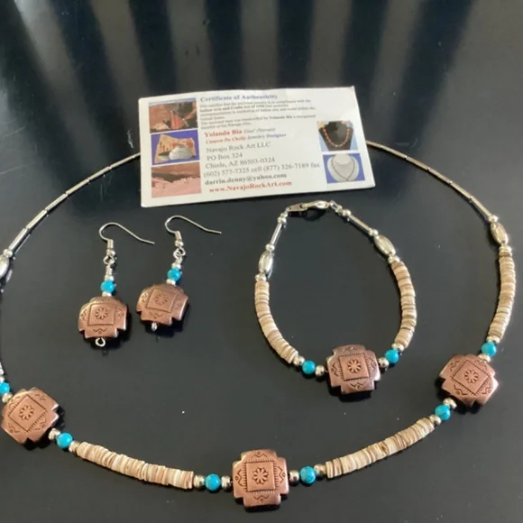 Navajo necklace bracelet earring set handmade - Yolanda Bio Certificate include